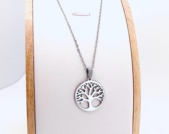 Collier avec Pendentif Arbre de Vie en Acier Inoxydable • Cadeau pour Elle