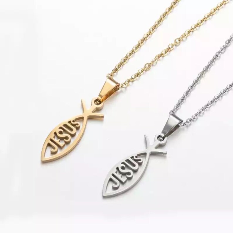 Stainless Steel Christian Fish Pendant Necklace Jesus Etsy