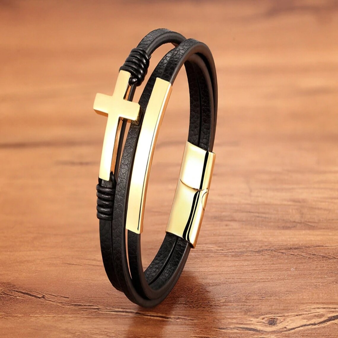 Leather cross bracelet for men religious bracelet Christian Etsy