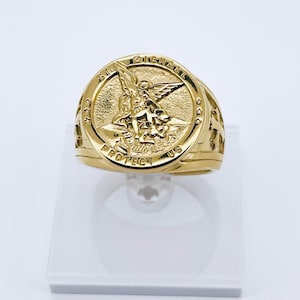 Stainless steel men&#39;s signet ring, Orthodox ring, engraved cross ring, Saint Michael signet ring, belief ring, Christian protection