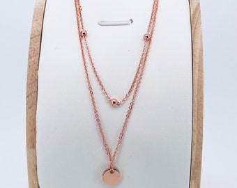 Collier Double en Ras de Cou • Pendentif Rond pour Femme • Bijou de Mode • Cadeau pour Elle • Cadeau de Noel