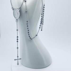 Medallón religioso, rosario cristiano con cruz, colgante de plata, colgante cruz de mujer de acero inoxidable, medalla milagrosa