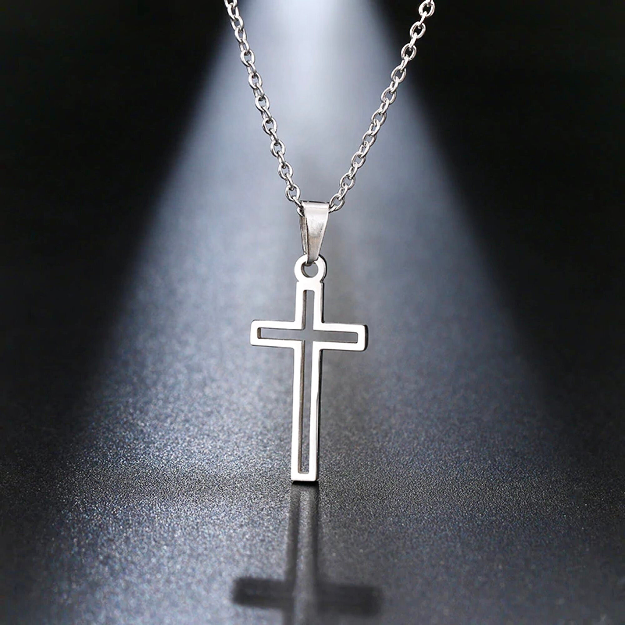 Stainless Steel Christian Cross Pendant Necklace Men
