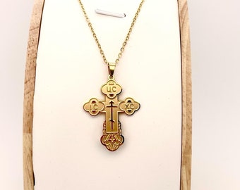 Necklace with Orthodox Cross Pendant Stainless Steel Silver Thick Chain • Christian Religious Jewelry • Cross Jewelry