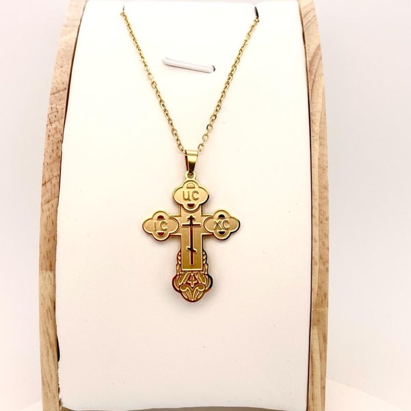 Collier avec Pendentif Croix Orthodoxe Acier Inoxydable Argent Chaine Epaisse • Bijou Religieux Chrétien • Bijoux Croix