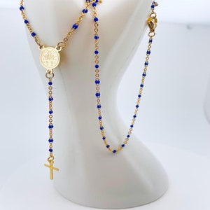 Cross pendant, Christian rosary chain necklace, gift for women and girls, golden Christian jewelry, miraculous medal, Christmas gift, birthday