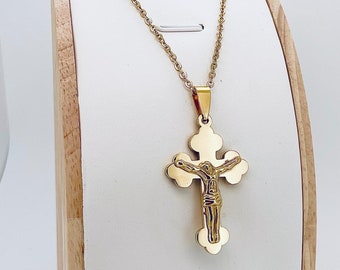Christian necklace, religious necklace, mixed cross pendant, stainless steel chain, gold cross necklace, silver pendant, handmade gift