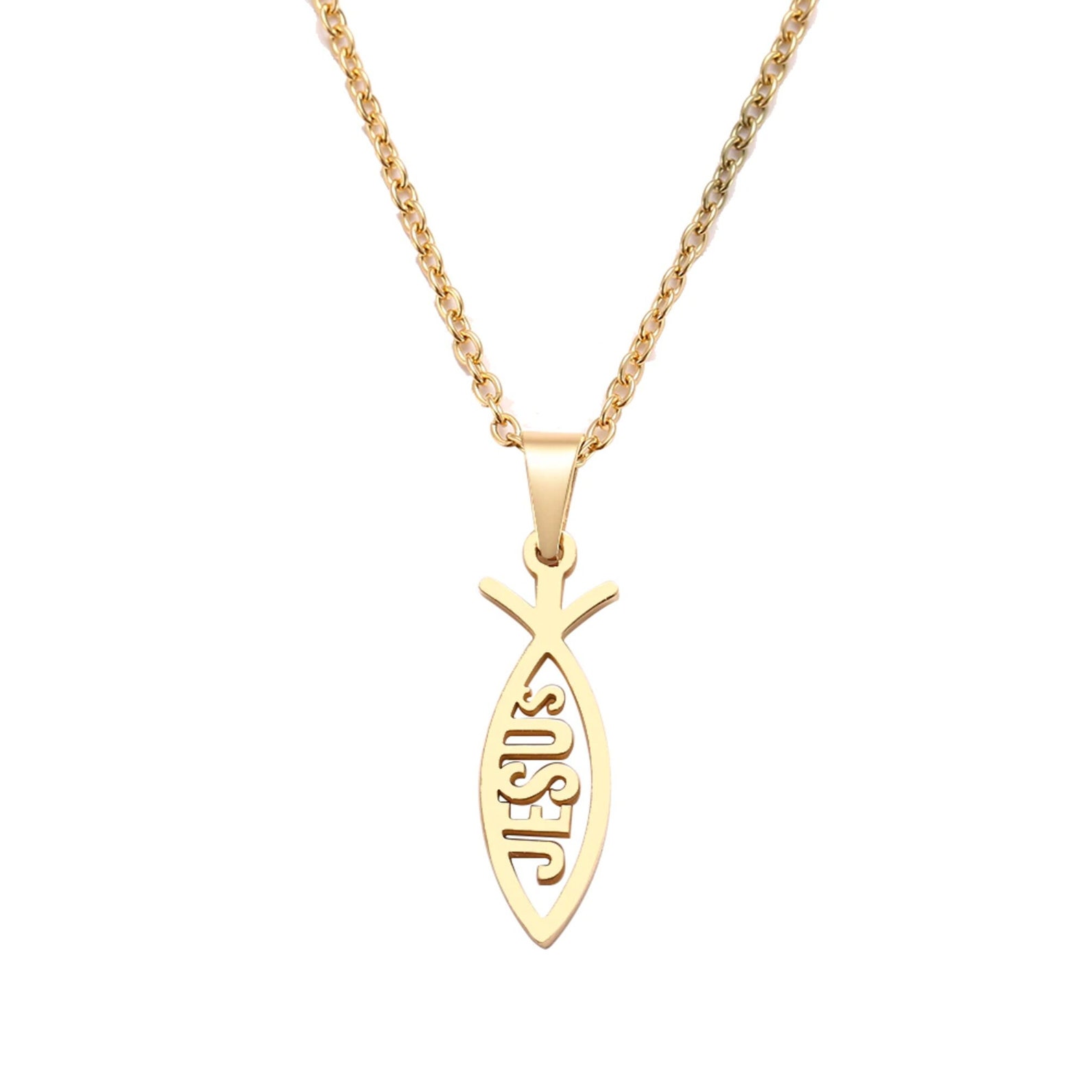 Stainless Steel Christian Fish Pendant Necklace Jesus Etsy