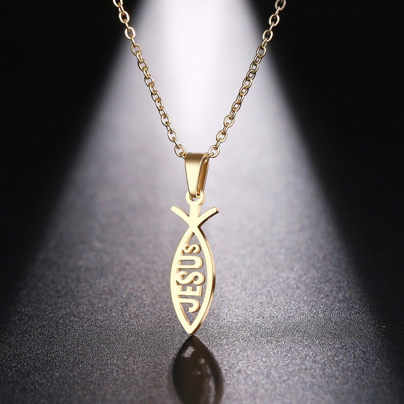 Stainless Steel Christian Fish Pendant Necklace Jesus Etsy