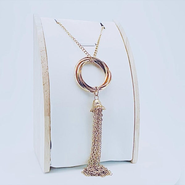 Sautoir avec Pendentif Pompon pour Femme • Collier Géométrique de soirée • Bijoux Elégants • Cadeau pour Elle • Cadeau de Noel