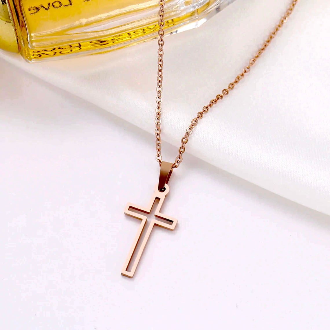 Collier Croix Argenté Acier Inoxydable - Pendentif 41-45 Cm (Sans Marque)