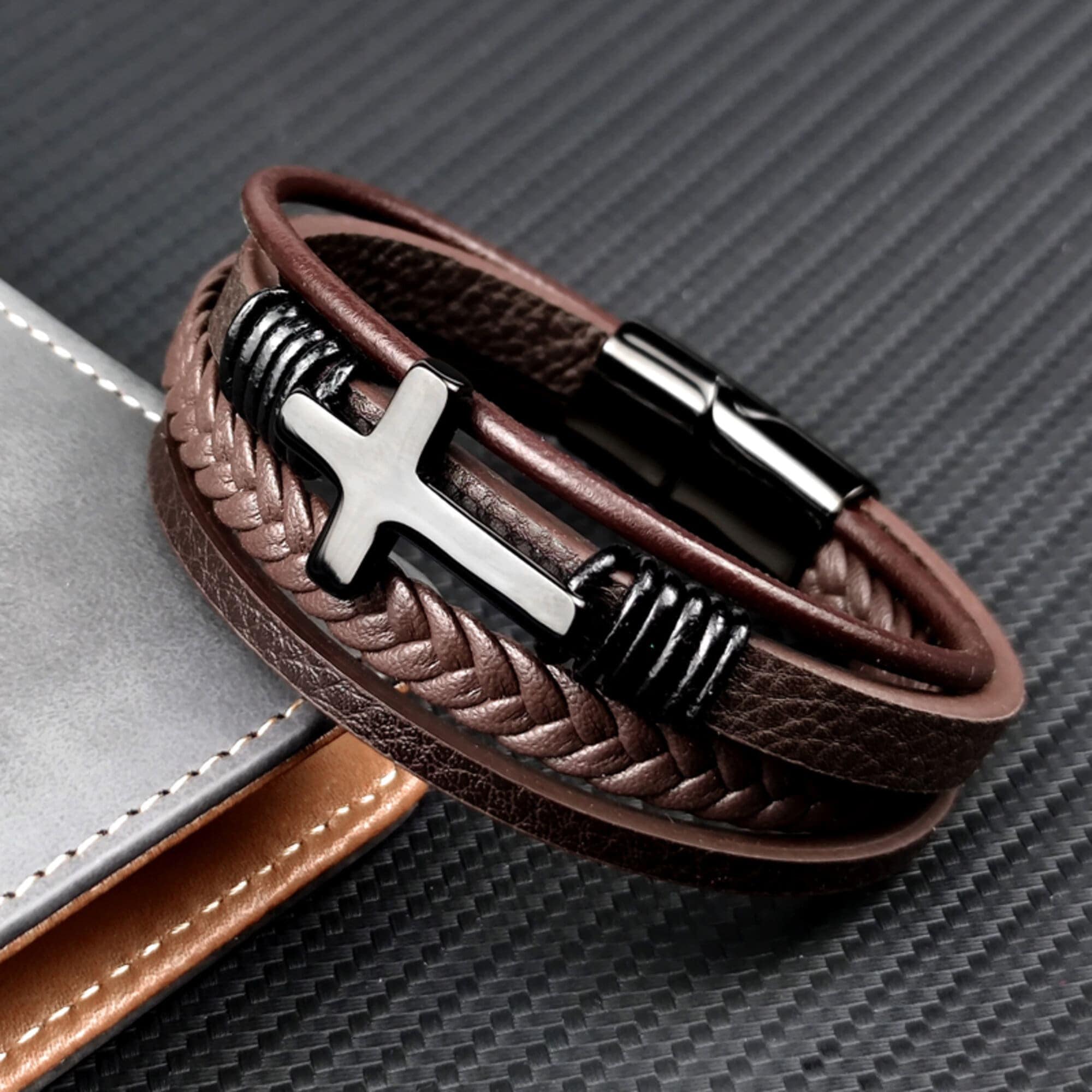 Rosewood Premium Leather Bracelet for Men- Mens Leather bracelet-mens Cross Bracelet | Urban Designer