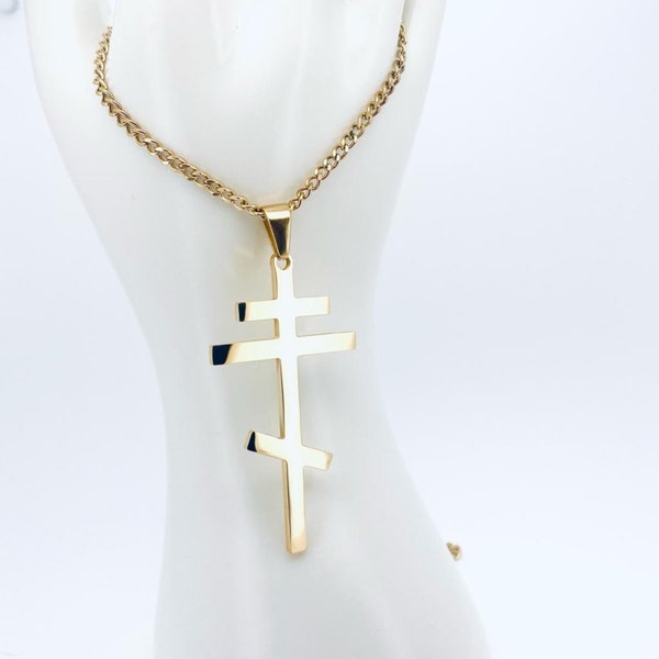 Collier Chrétien avec Pendentif Croix Orthodoxe en Acier Inoxydable • Bijoux Religieux Chrétien