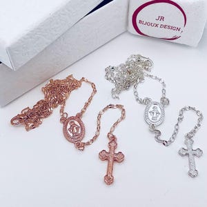 Christian rosary with cross, stainless steel women&#39;s cross pendant, miraculous medal, Christian necklace, Holy Virgin Mary
