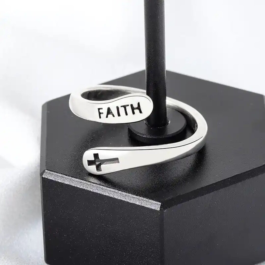 Adjustable Faith Cross Ring in Silver Christian Religious Etsy