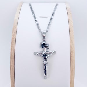 Silver cross necklace, Jesus cross pendant, Christian jewelry, religious jewelry, Christmas gift for men, vintage necklace, gothic punk cross