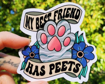 My Best Friend Has Peets Gray Stripes Cat Sticker | Cat Mom Sticker | Cat Parent Decal | Pet Waterbottle Sticker | Grey Gray Striped Cat