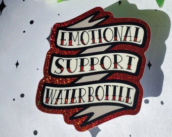 Emotional Support Waterbottle Glitter Sticker | Water Proof Water Bottle Sticker | Tattoo Style Sticker | Mental Health Sticker | Red&Black