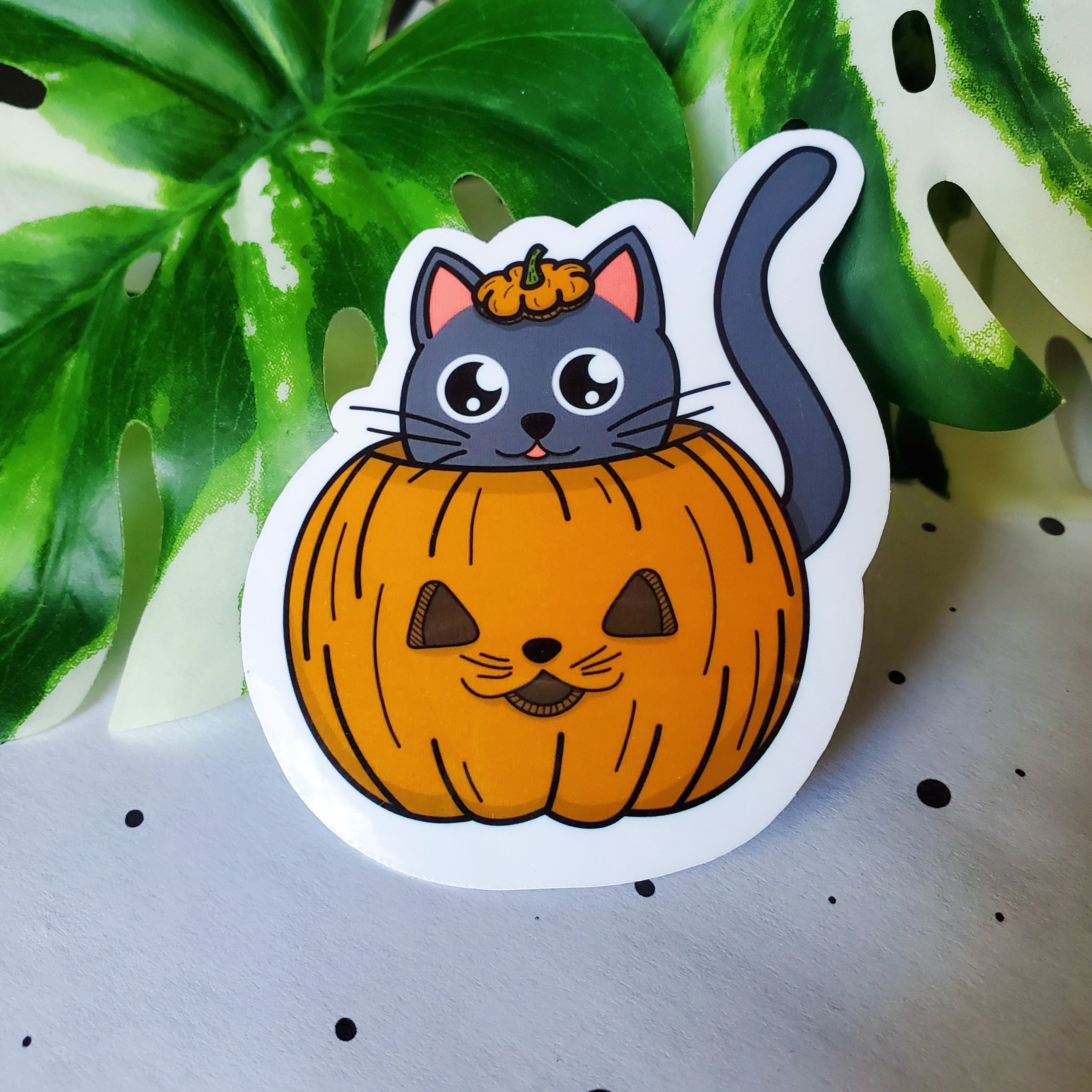 Fall Cat Stickers Cat in Jack O Lantern Sticker | Cute Fall Pumpkin Cat Sticker | Spooky ...