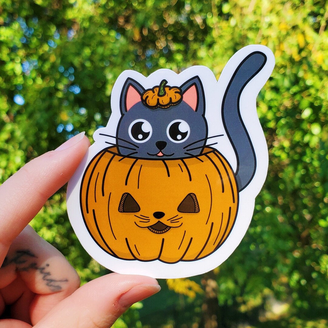 Cat in Jack O Lantern Sticker | Cute Fall Pumpkin Cat Sticker | Spooky ...