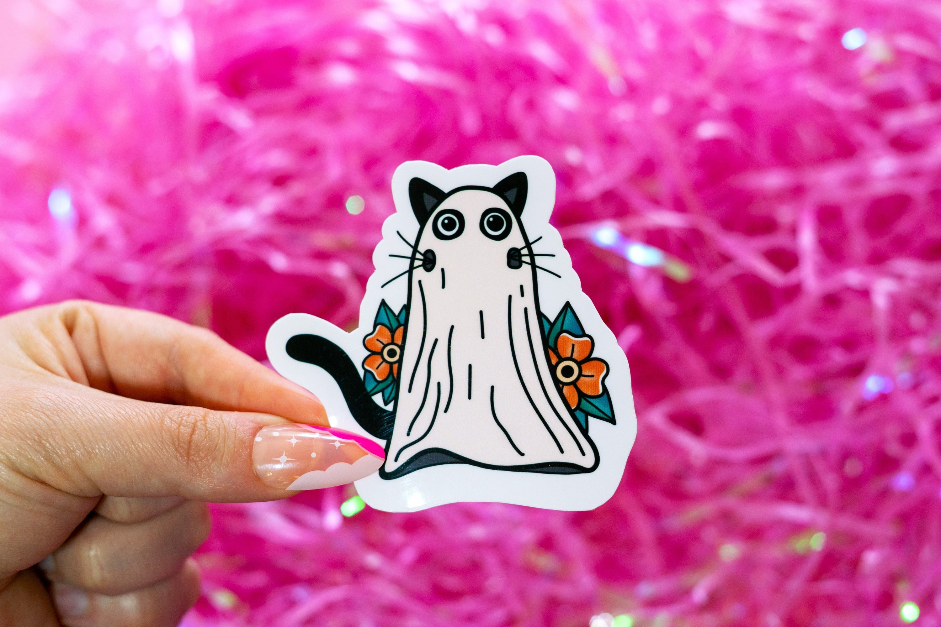 Ghost Cat Sticker | Sheet Ghost Cat | Spooky Cat | Cute Black Cat ...