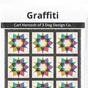 May include: A package containing a paper piecing pattern and paper pieces for a quilt called "Graffiti" by Carl Hentsch of 3 Dog Design Co. The finished quilt size is 42 inches by 42 inches.