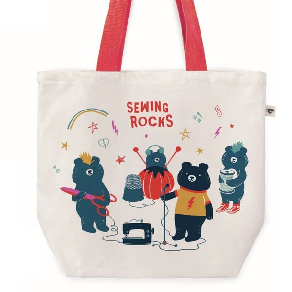 PREORDER Ruby Star Society Sewing Rocks, Teddy and the Bears The Band Tote bag designed by Sarah Watts. *ETA October 2024*