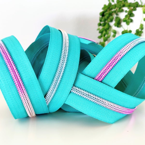 Rainbow Teal #5 Nylon Zipper Tape, By the Yard!