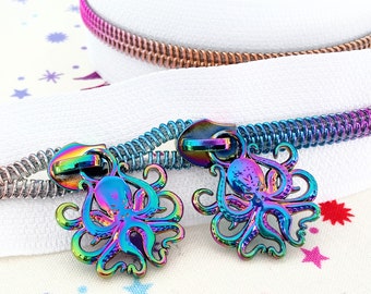 Kraken Rainbow Iridescent #5 Metal Zipper Pulls, Set of 5!