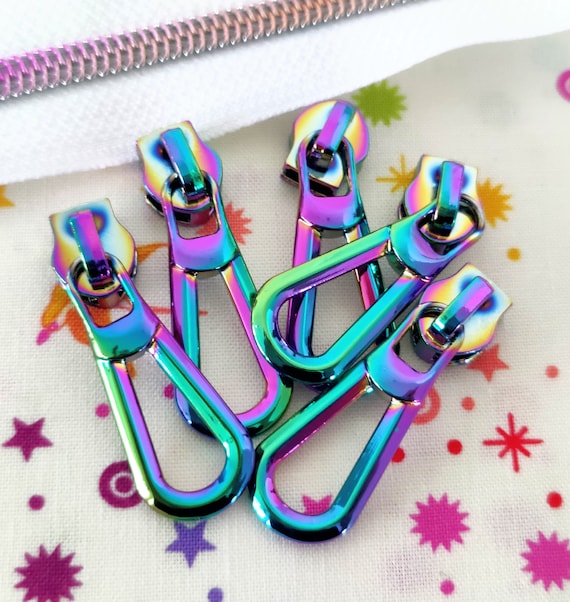 Rainbow Iridescent 5 Loop Metal Zipper Pulls, Set of 5 