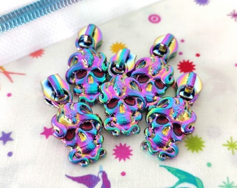 Rainbow Iridescent #5 Skull & Serpent Metal Zipper Pulls, Set of 5!