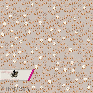 May include: A seamless pattern featuring white panda bear faces on a light gray background. The panda faces are surrounded by small, brown, abstract shapes.