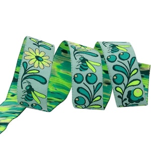 Tula Pink&#39;s Everglow Birds & Bees, Spirit Teal, 7/8&quot;- Ribbon