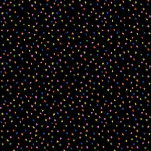 May include: Black background covered in a pattern of colorful stars in shades of orange, yellow, green, blue, and pink. The stars are small and evenly distributed across the surface.