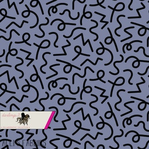 May include: A seamless pattern featuring a variety of black abstract shapes on a light blue background. The shapes include squiggles, zigzags, and circles. The pattern is repeated throughout the image. The text "darlings:2" and "COLLABORATIVE COLLECTION" is visible in the lower left corner of the image.