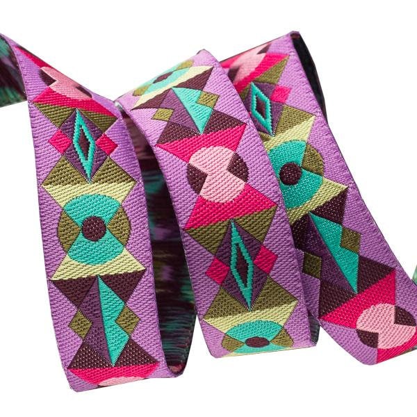 Tula Pink Spirit Animal Arrowhead Lunar Glow Purple Jacquard Ribbon- 5/8" wide, By the Yard