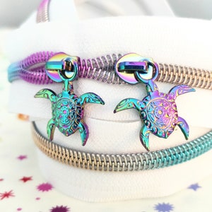 Rainbow Iridescent #5 Sea Turtle Metal Zipper Pulls, Set of 5!