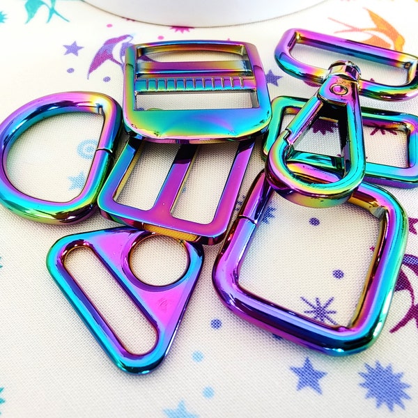 Rainbow Iridescent 1" Hardware Sets for Bags and Crafts