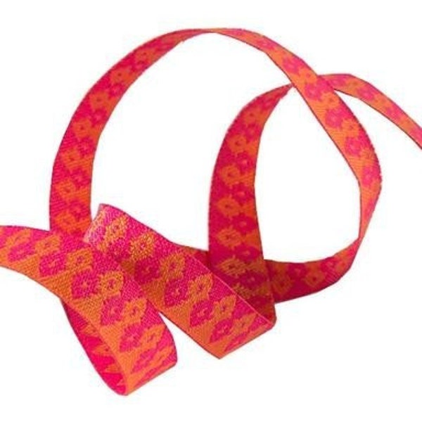 Tula Pink VIntage Wanderer Orange on Pink Ribbon, 3/8 wide, By the Yard