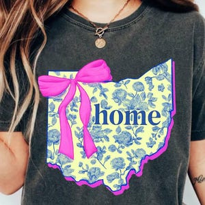 Ohio State Floral PNG Design with Bow – Rustic Ohio Home State Sublimation Graphic Boho Bow Floral Trendy Americain Girl