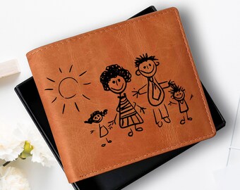 Customize Wallet, Kid Drawing wallet, Dad Wallet, Engraved Husband Gift, Personalized Wallet, Custom Handwriting, Monogrammed Men's Wallet