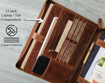 Personalized Leather Portfolio, Letter Size Organizer Folders, Leather Padfolio Men, Leather Portfolio Zipper, A4 Holder, Document Bag