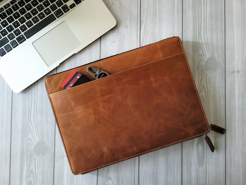 Leather Laptop Organizer With Document Pocket for Macbook, HP, Lenovo ...