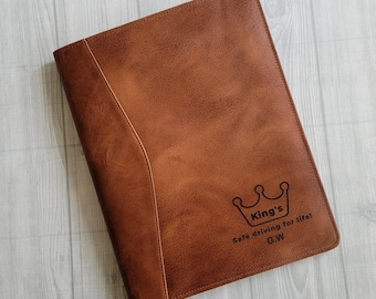Personalized Leather Portfolio for Men, Custom Name&Logo Leather Padfolio, Business Portfolio with Tablet Holder, Anniversary Gift for Him