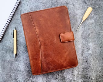 Vintage A5 Size Leather Organizer Agenda / Refillable Genuine Leather binder Diary Travel journal for Men Women | Free Engraving