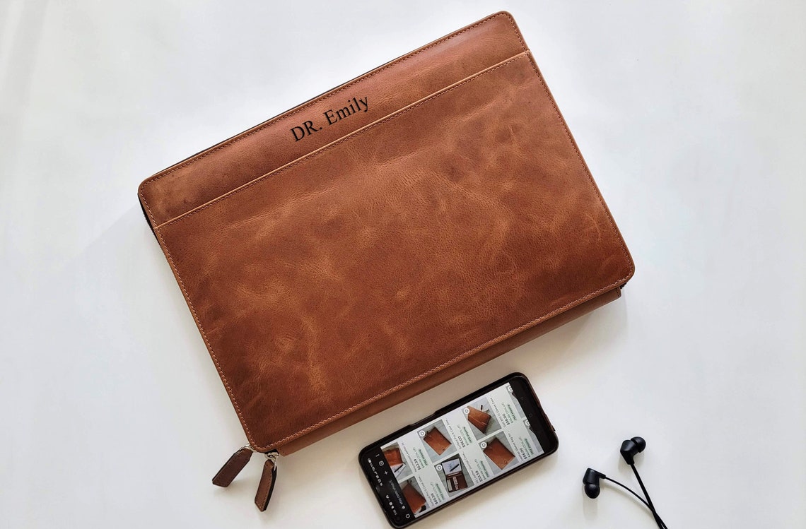 Leather Laptop Organizer With Document Pocket for Macbook, HP, Lenovo ...