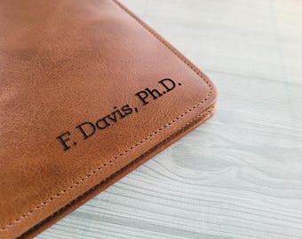 Leather Portfolio Organizer Personalized with Name & Logo A4 Padfolio Clip Holder Business PhD Gift For Boss and Clients