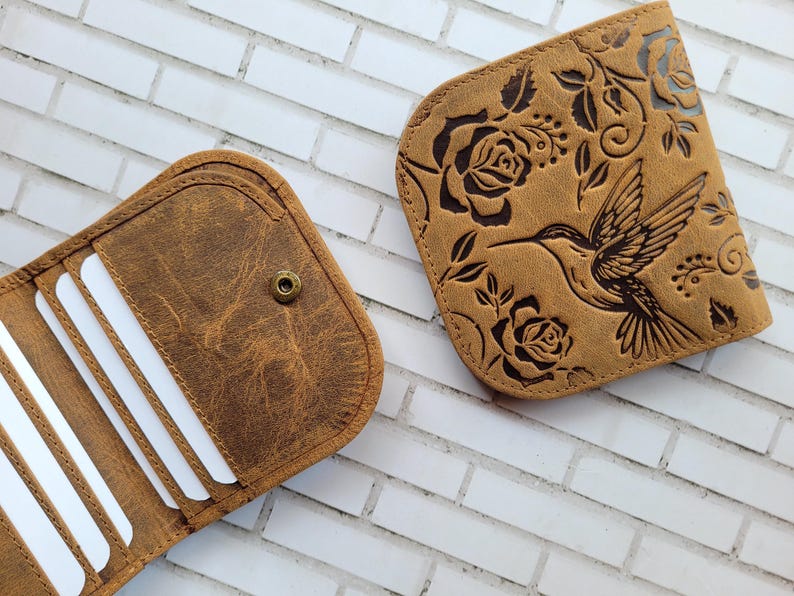 Cartera minimalista de piel auténtica para mujer, tarjetero compacto y delgado con bolsillo con cremallera, pequeña y elegante cartera de uso diario, regalo para ella. imagen 5