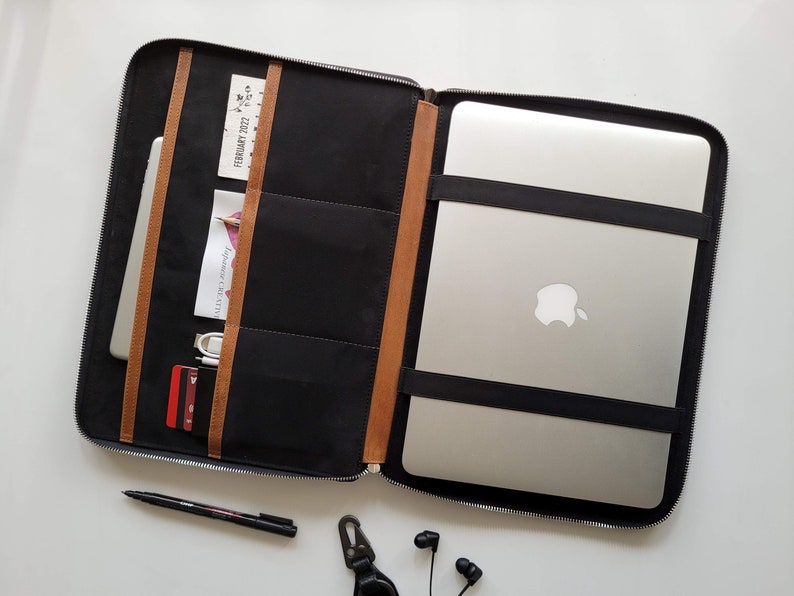 Leather Laptop Organizer With Document Pocket for Macbook, HP, Lenovo ...