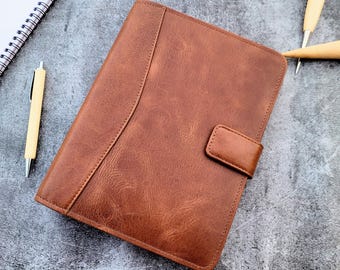 A5 Leather Compendium Journal Cover, personalisiertes Leder Portfolio, Custom A5 Notebook Organizer, Geschenk für Ihn | Kostenlose Gravur